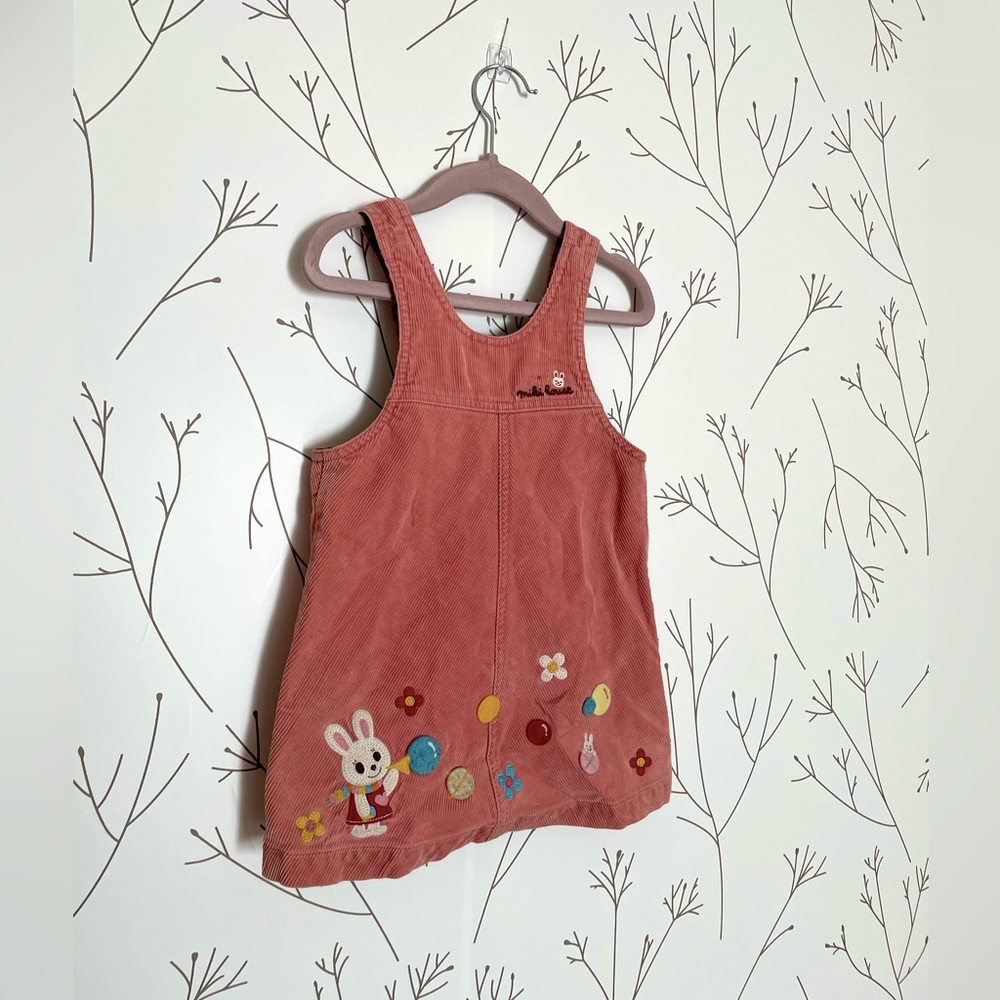 3T Pink Corduroy Overall Dress Bunny Embroidery